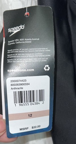 Speedo Girls Size 12 Swimsuit Black One Piece Closed Racerback NWT Anthracite - Picture 6 of 6