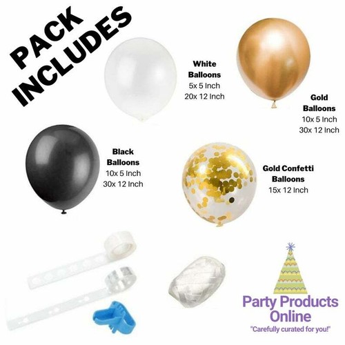 Balloon Arch Garland Kit - 120 Pcs Black, White, Gold Confetti and Metal Latex - Picture 2 of 5