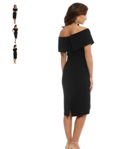 Carla Zampatti Size 12 Off the shoulder Black Sabrina Sheath Dress RRP $699 - Picture 2 of 8