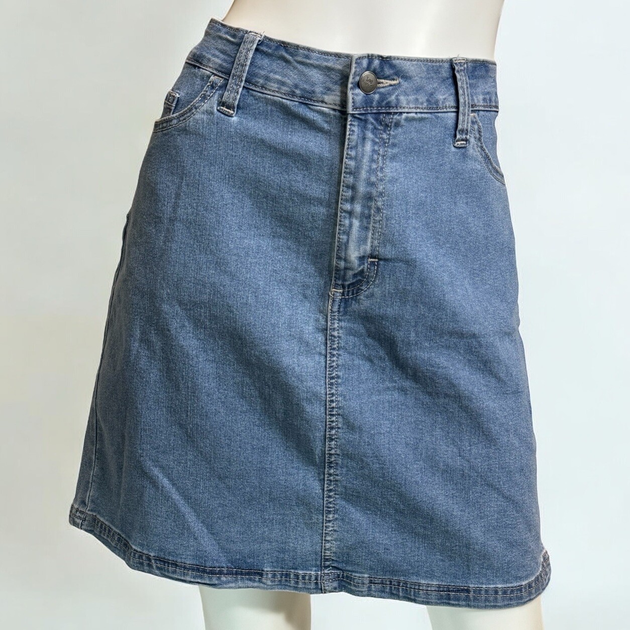 Denim Skort Skirt Size 14 Shorts Lined Medium Blue Jean Stretch Mini Riders Lee