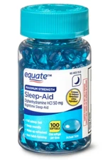 Equate Maximum Strength Diphenhydramine HCL Sleep-Aid Softgels, 50 Mg, 100 Count