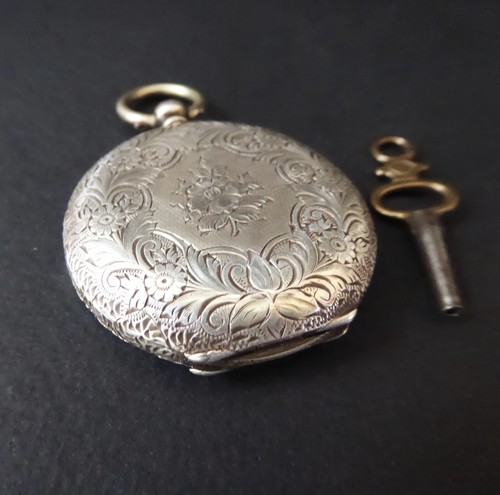 Antique c.1870 Baume Genève 935 Silver Full Hunter Case Swiss Pocket Watch & Key - 第 5/14 張圖片