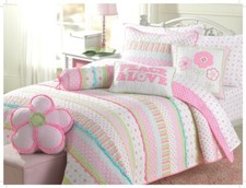 Greta Pastel Floral 100 Cotton Reversible Quilt Set, Bedspread, Coverlet