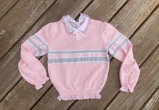 Vintage Girls Knit Sweater by Bull Frog Knits sz 6x Pink Gray Made In uSA