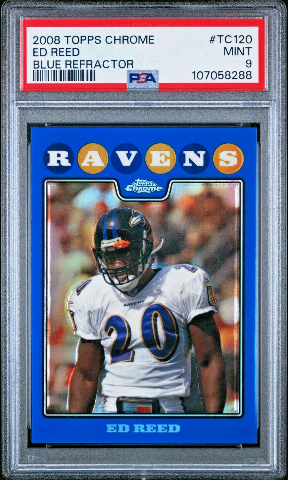 2008 Topps Chrome TC120 Ed Reed Blue Refractor PSA 9 Mint Baltimore Ravens Pop 6
