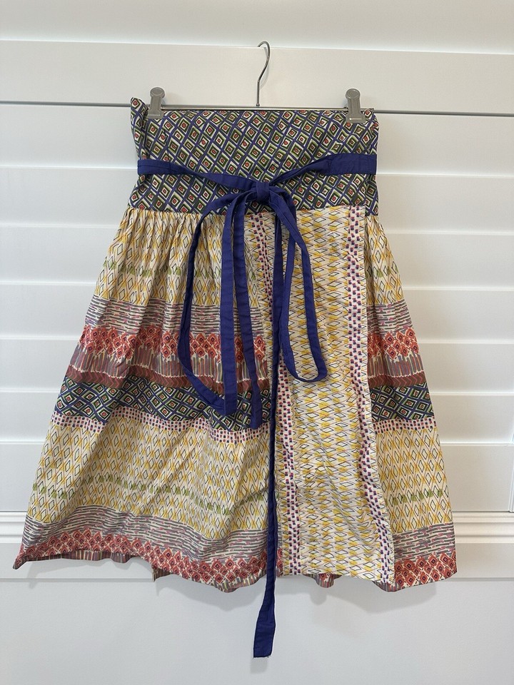 Vintage 90s Y2K MNG Rainbow Boho Bohemian Patchwork Print Wrap Skirt XXS Cotton
