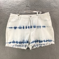 Ava Viv Stretch High Rise Midi Cut-Off Shorts Womens 24W Blue Tie-Dye Zip NWT