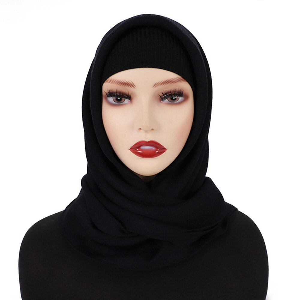 Black 90cm Solid Square Scarf Cotton Linen Headscarves Muslim