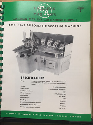 Vtg Callahan-Max AMS Can Machine Co Catalog Vermarco Making Automatic ...