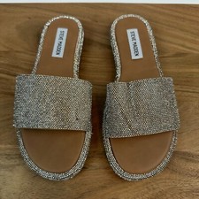 New NWOB Womens Steve Madden Rubee Silver Bejeweled Slides Sandals Size 6 M