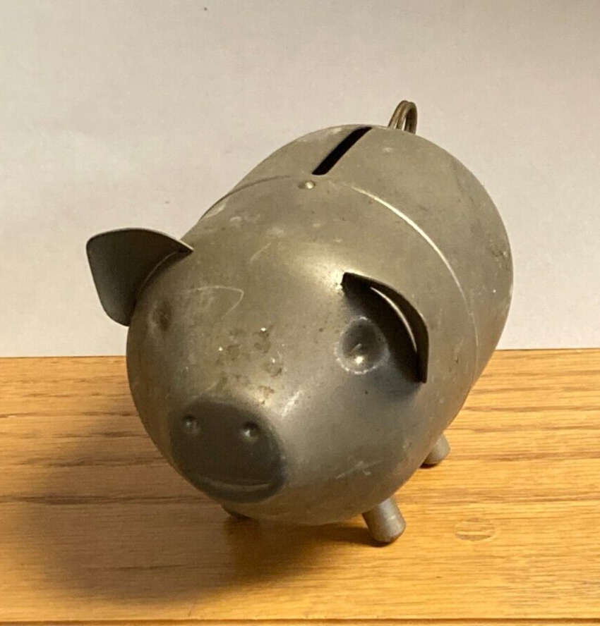 Vintage Metal Piggy Bank Pig Silver Tone Screw Closure | eBay