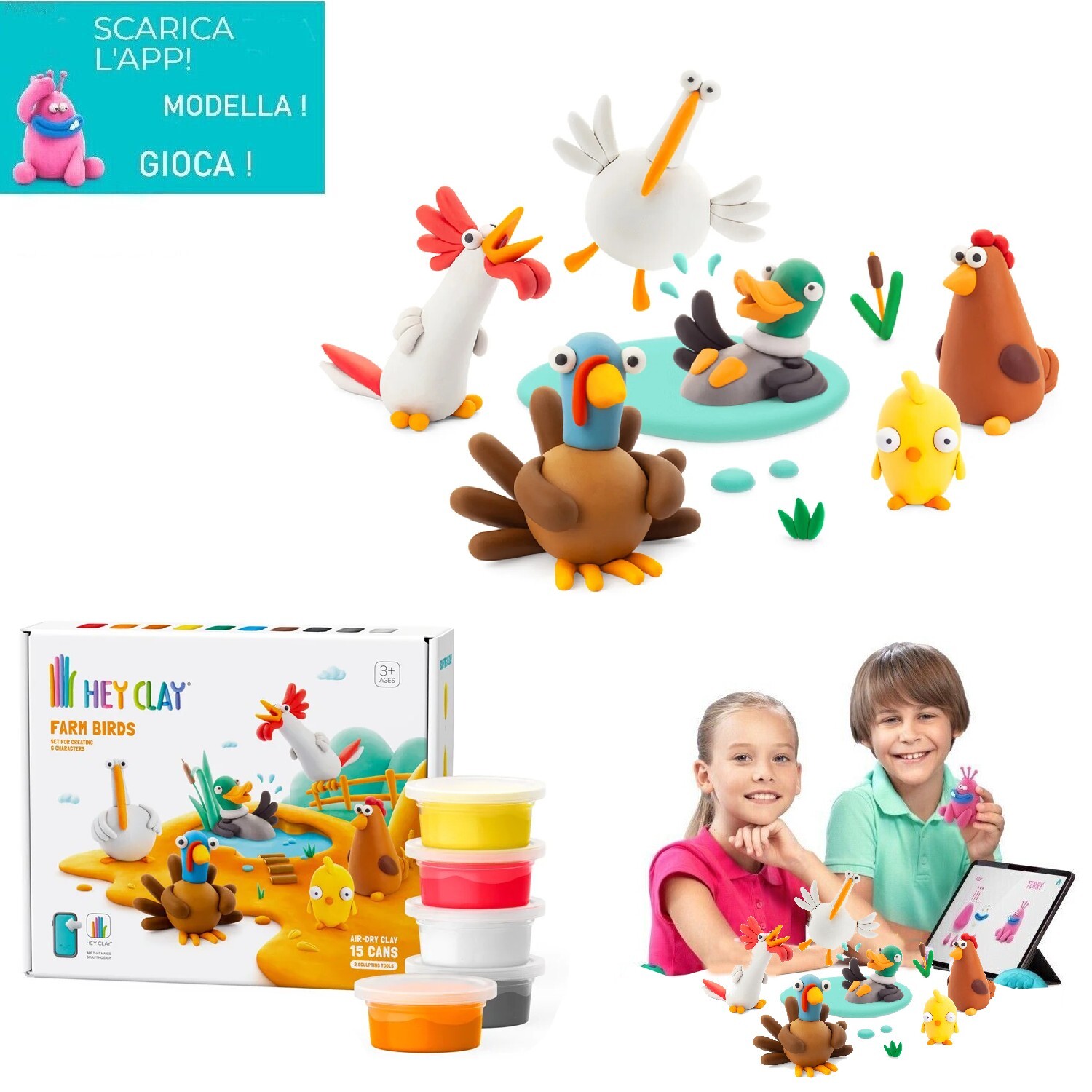 Argilla Interattiva Pasta Modellare Atossica Hey Clay Animali Fattoria  con App