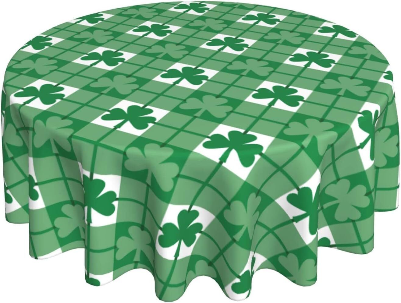 Happy St Patrick''s Day Round Tablecloth 60 Inch Green Shamrock Leaves Lucky Tab
