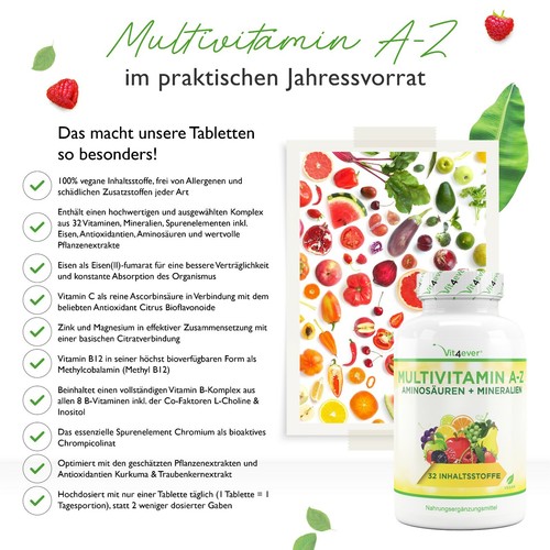 3x 365 Multivitamin A-Z Tabletten (vegan) Vitamine + Mineralien 32 Wirkstoffe - Bild 3 von 10