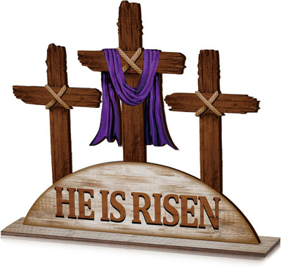 Easter Table Decor He is Risen Wooden Cross Tabletop Signs Christian... 