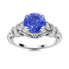 931 Sterling Silver 5MM Round Tanzanite Solitaire with Accents Wedding Ring