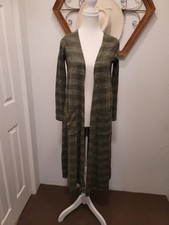 LULAROE SARAH LONG CARDIGAN DUSTER OLIVE/GREY STRIPE POCKETS LONG SLEEVE XS