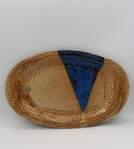 Vintage Blueberry Pie Textured Abstract Oval Studio Art Pottery Platter 14"