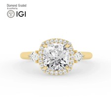 Cushion Diamond Trilogy Ring 18k Yellow Gold Labgrown 3.50 Ct Solitaire