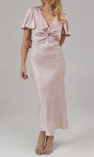 Oasis Women's Pink Shimmer Chiffon Twist Front Bridesmaids Dress ~ UK 12 ~ BNWT