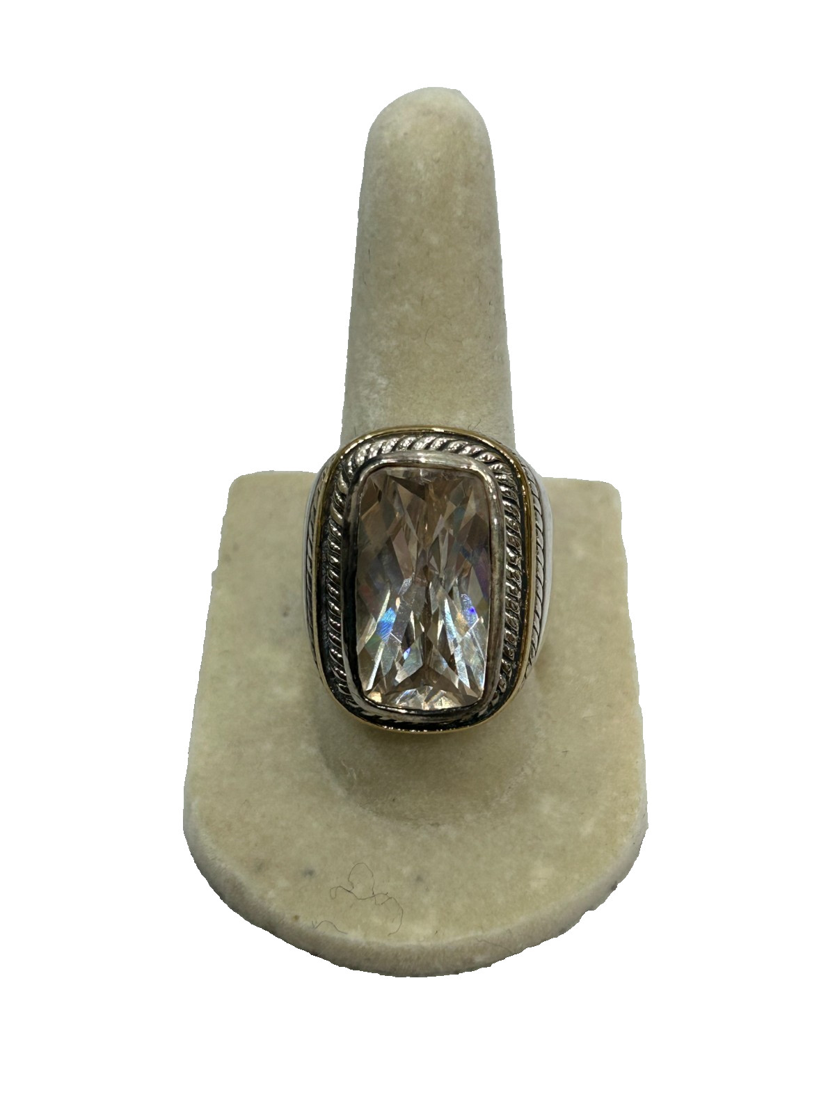 925 Sterling Silver Rectangular Faceted Glass Rop… - image 1