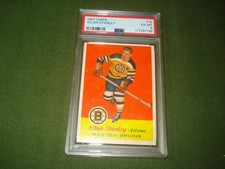 1957 TOPPS ALLAN STANLEY HOCKEY CARD, HOFer, BOSTON BRUINS, #15, PSA 6, NICE