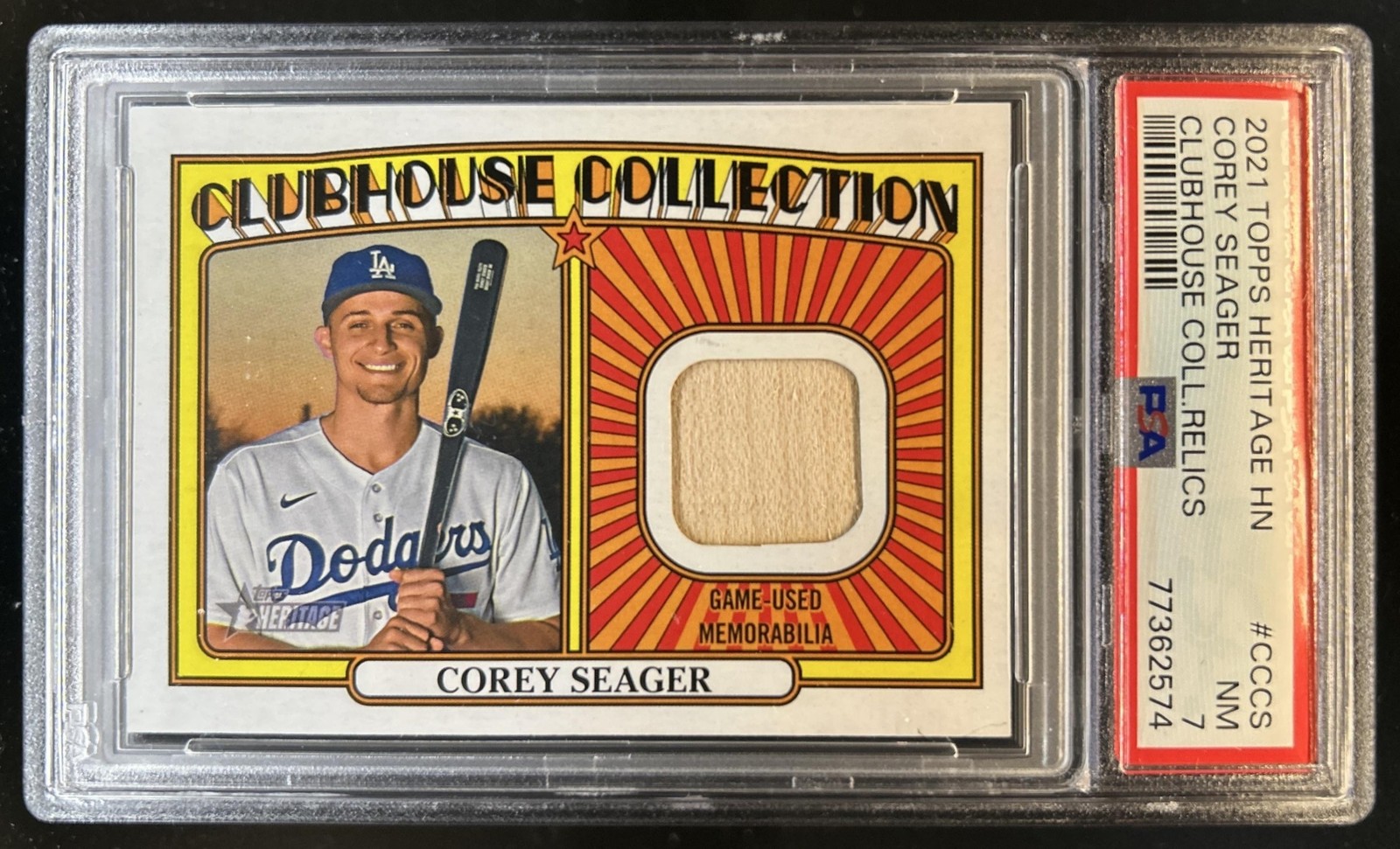 2021 Topps Heritage Corey Seager Clubhouse Relics High Number Bat #CC-CS PSA 7