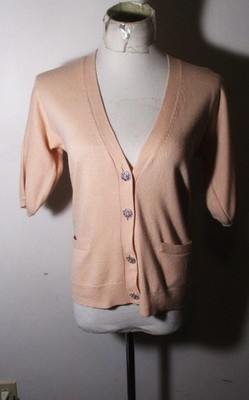 TALBOTS Peach Cashmere Angora Blend Short Sleeve Cardigan Sweater Size XS NWOT