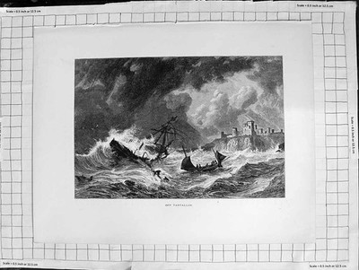 Original alter antiker Druck um 1900 Schiffswrack stürmische See vor Tantallon viktorianisch