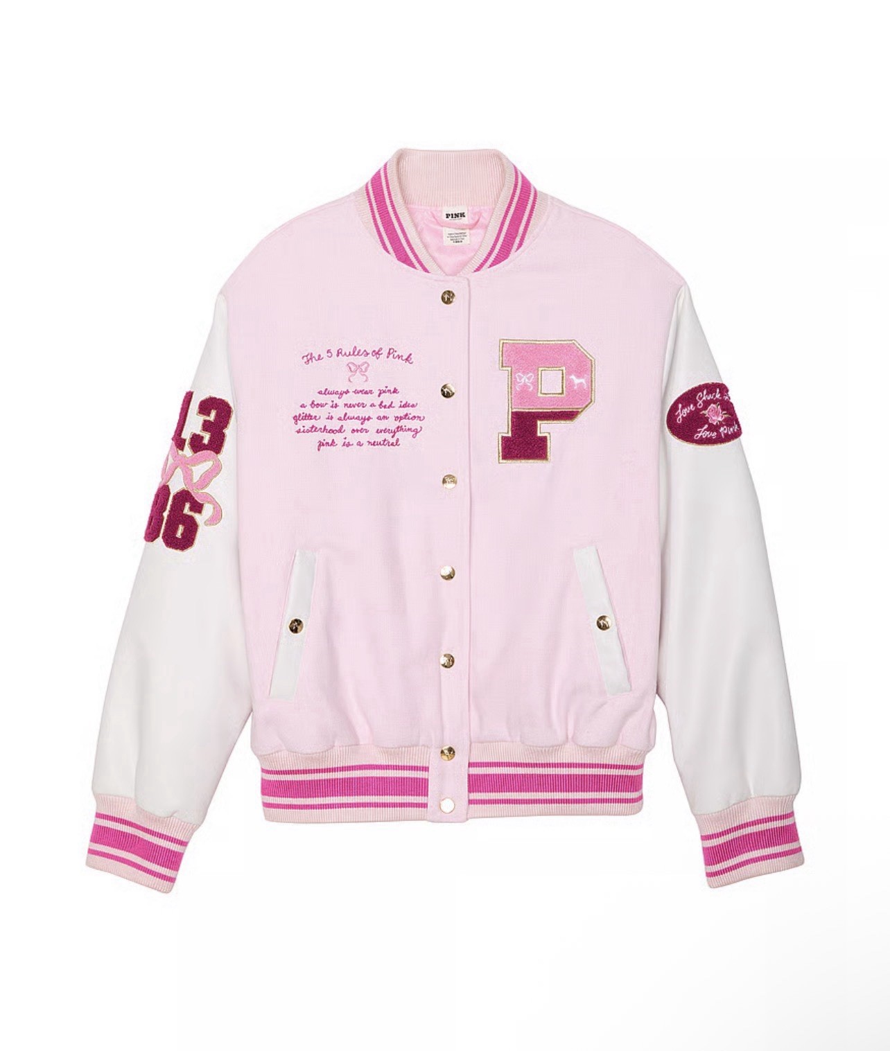 PINK X LOVESHACKFANCY PINK X LOVESHACKFANCY REISSUED BOYFRIEND VARSITY JACKET M