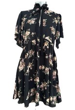 Zara Black Multi Coloured Floral Print Short Dress With Flutter Sleeves M 10-12