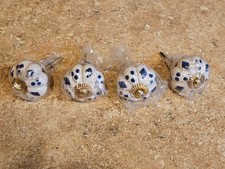 Ceramic white blue diamond drawer cabinet knobs set of 4
