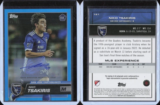 2023 Topps MLS Auto Blue Foil #161 Niko Tsakiris San Jose Earthquakes 35/99