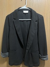 Women s Black Open Front blazer Jacket 3/4 Sleeve Pockets Size M