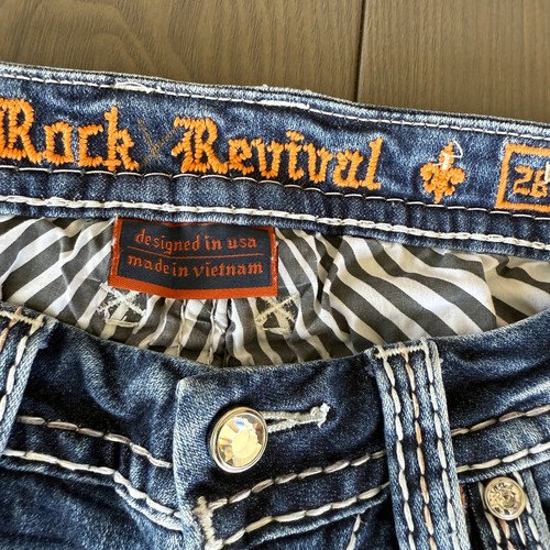 Rock Revival Jeans Women 28x28 Blue Skinny Ankle Embellished Stretch Denim READ - Picture 15 of 18
