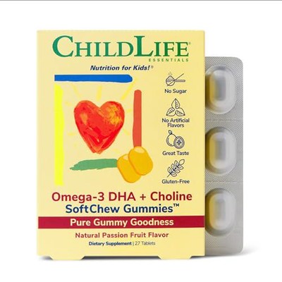 CHILDLIFE ESSENTIALS Omega-3 DHA + Choline SoftChew Gummies - for Kids, DHA for