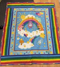 Vintage Care Bears Quilt Baby Blanket Crib Rainbow Trail Handmade 54x43 READ