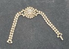 Vintage Rhinestone Bracelet Silver Two Strand Large Central Stone Prong Set  — photo 2