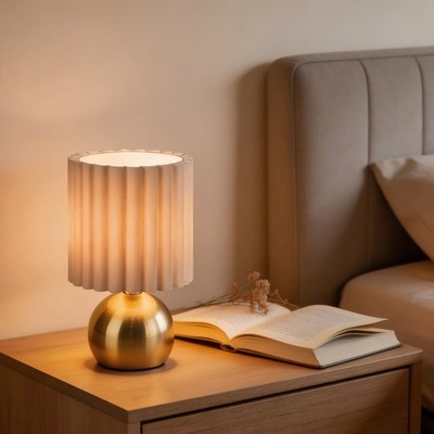 Gold Metal Table Lamp with Pleated Shade for Nightstand