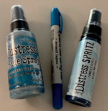 Tim Holtz Mermaid Lagoon Distress Oxide Spray  Crayon  Spritz Tumbled Glass