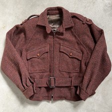 Vtg 1940s Belted Wool Work Wear Jacket Talon Zipper Slant Pockets 22.5 X 22