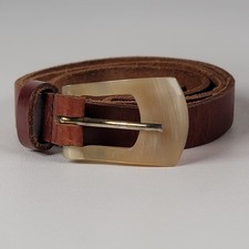 Vintage 80s Acrylic Buckle Leather Belt 3/4" Width Skinny Size 28-32
