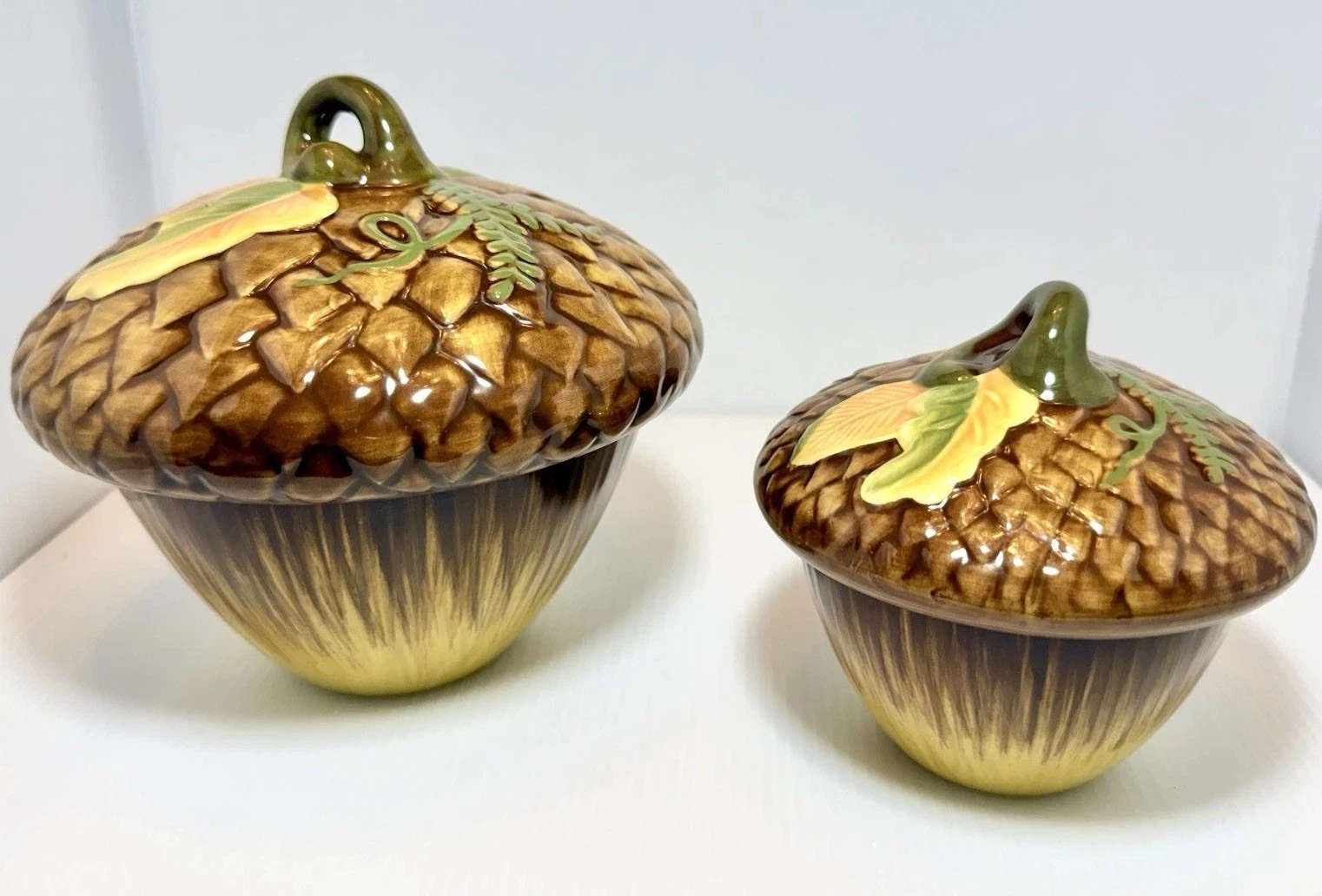 2 Pfaltzgraff Plymouth Acorn Canisters Brown Oak Leaves Nature Stoneware RARE
