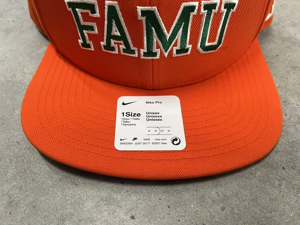 Gorra Florida A&M Rattlers FAMU Nike SnapBack Lebron Naranja Pro Billete Plano Nueva con Etiquetas Foto 3 de 4