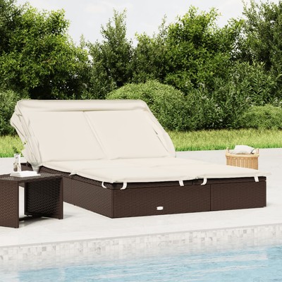 Sonnenliege 2 Personen Dach Gartenliege Liege Doppelliege Poly Rattan vidaXL