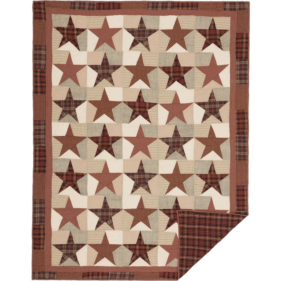 Primitive Twin Quilt Red Independence Day Patchwork Bedroom Decor VHC Brands - Image 4 of 4
