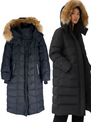 Mackage Jada Duck Down Maxi Fur Hood Polyester Parka Coat Black Womens Size L