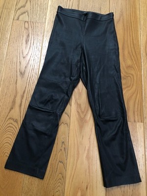 THEORY LEATHER TROUSER SLIM KICK URBAN LAMB SIZE 4 BLACK WOMEN'S PANTS W27 X L28