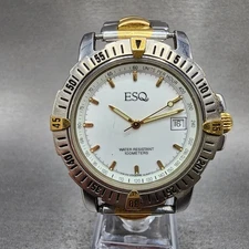 ESQ Dive Watch Men 40mm White Dial Two Tone Date Round New Battery