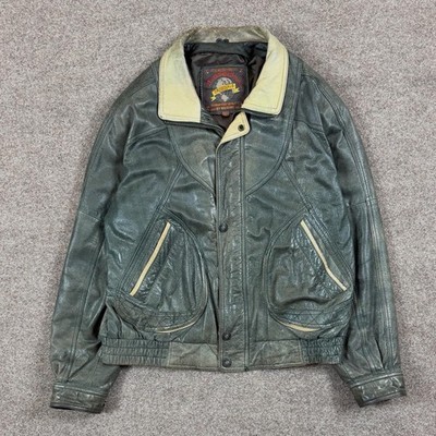 Vintage Wilsons Adventure Bound Distressed Patina Leather Bomber Jacket Men s XL